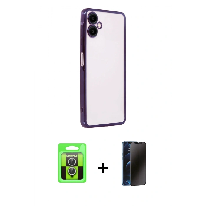 MARSİLYAN™- Galaxy A07 4G Kılıf Vadi Minimal - Siyah 3D Antistatik Hayalet Cam Ekran Koruyucu + Raze Metal Kamera Lens - GS