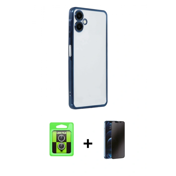 MARSİLYAN™- Galaxy A07 4G Kılıf Vadi Minimal - Siyah 3D Antistatik Hayalet Cam Ekran Koruyucu + Raze Metal Kamera Lens - GS