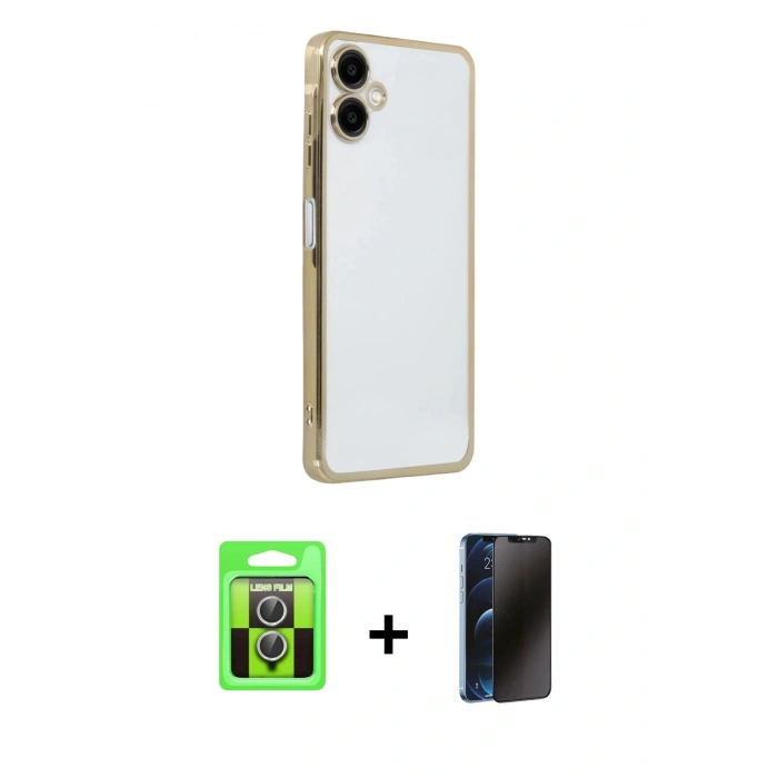MARSİLYAN™- Galaxy A07 4G Kılıf Vadi Minimal - Siyah 3D Antistatik Hayalet Cam Ekran Koruyucu + Raze Metal Kamera Lens - GS