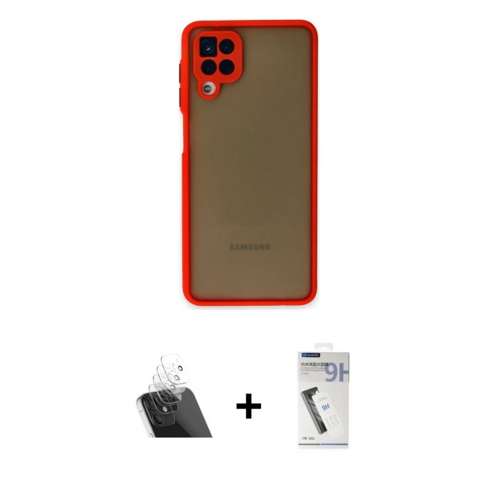 MARSİLYAN™- Galaxy A12 Kılıf Ahenk Çizgi Serisi - Şeffaf Uv Polymer Nano Ekran Koruyucu + Kamera Lens Koruma Cam - SF