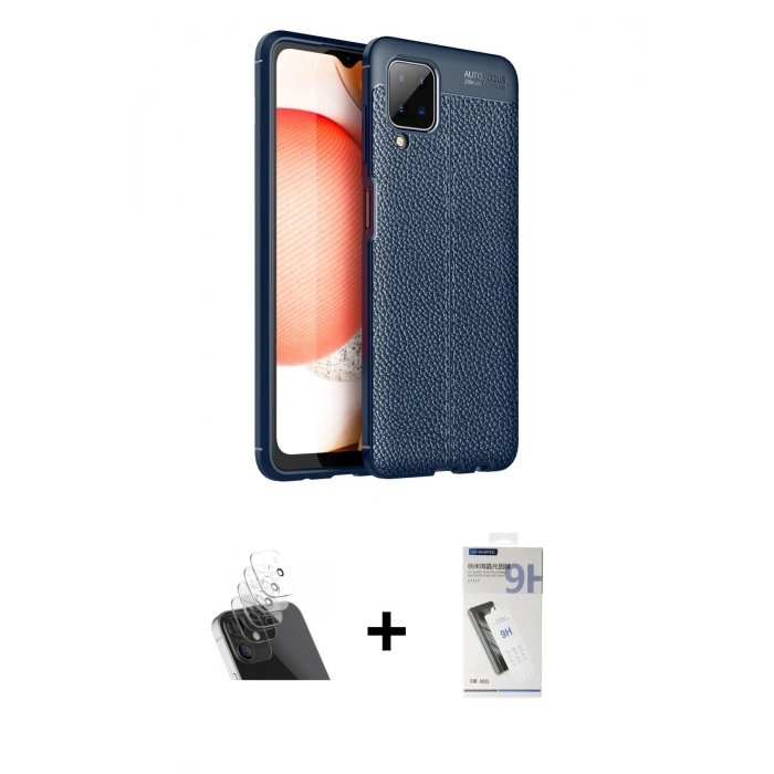 MARSİLYAN™- Galaxy A12 Kılıf Doruk Klasik Özel Seri - Şeffaf Uv Polymer Nano Ekran Koruyucu + Kamera Lens Koruma Cam - SF