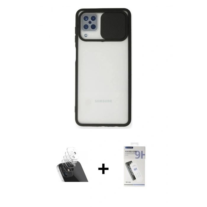 MARSİLYAN™- Galaxy A12 Kılıf Vadi Çizgi - Şeffaf Uv Polymer Nano Ekran Koruyucu + Kamera Lens Koruma Cam - SF