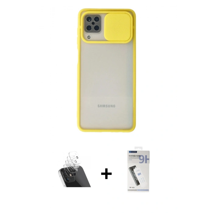 MARSİLYAN™- Galaxy A12 Kılıf Vadi Çizgi - Şeffaf Uv Polymer Nano Ekran Koruyucu + Kamera Lens Koruma Cam - SF