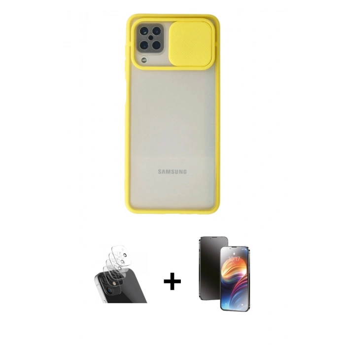 MARSİLYAN™- Galaxy A12 Kılıf Vadi Çizgi - Siyah 3D Antistatik Mat Seramik Nano Ekran Koruyucu + Kamera Lens Koruma Cam - SF