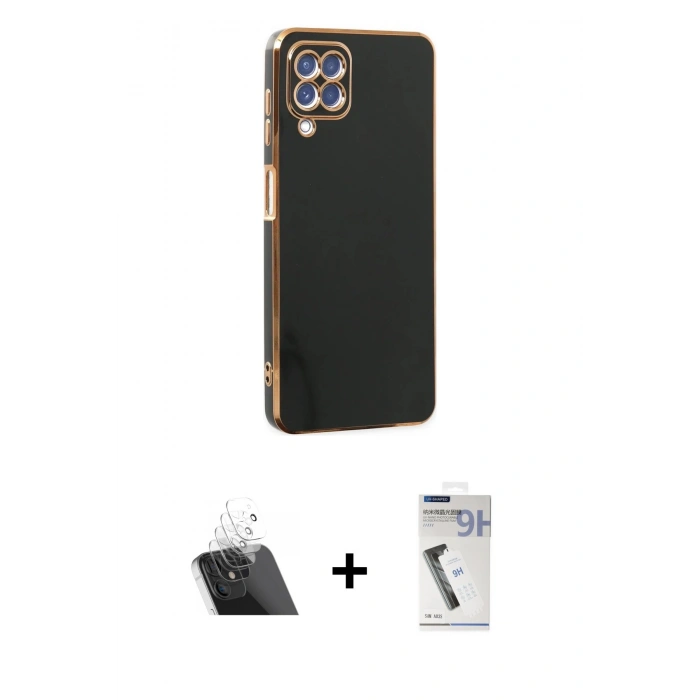 MARSİLYAN™- Galaxy A12 Kılıf Yankı Serisi - Şeffaf Uv Polymer Nano Ekran Koruyucu + Şeffaf Kamera Lens Koruma Cam