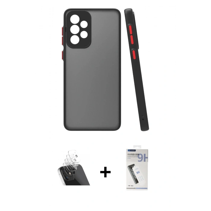 MARSİLYAN™- Galaxy A13 4G Kılıf Ahenk Çizgi Serisi - Şeffaf Uv Polymer Nano Ekran Koruyucu + Kamera Lens Koruma Cam - SF