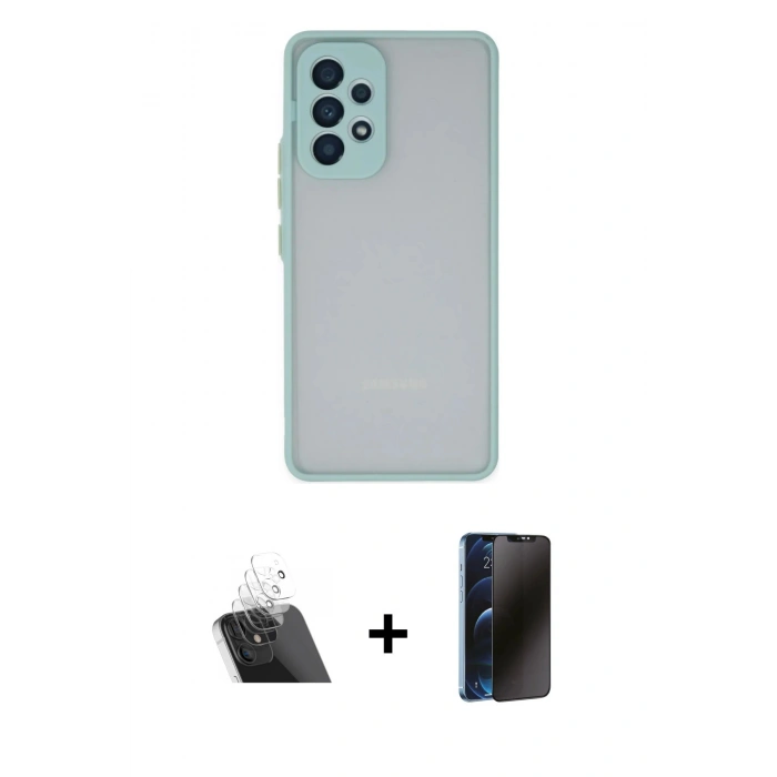 MARSİLYAN™- Galaxy A13 4G Kılıf Ahenk Çizgi Serisi - Siyah 3D Antistatik Hayalet Cam Ekran Koruyucu + Kamera Lens Koruma Cam - SF
