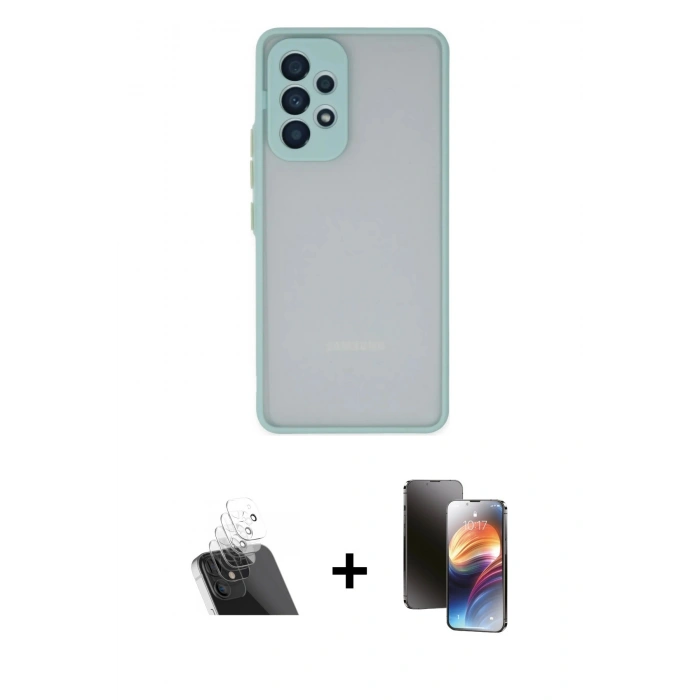 MARSİLYAN™- Galaxy A13 4G Kılıf Ahenk Çizgi Serisi - Siyah 3D Antistatik Mat Seramik Nano Ekran Koruyucu + Kamera Lens Koruma Cam - SF