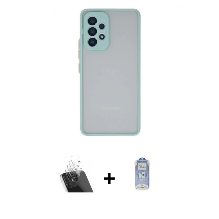 MARSİLYAN™- Galaxy A13 4G Kılıf Ahenk Çizgi Serisi - Siyah Joko Magic 5D Cam + Kamera Lens Koruma Cam - SF