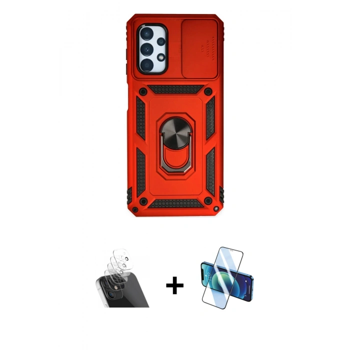 MARSİLYAN™- Galaxy A13 4G Kılıf Ahenk Klasik - Siyah 3D Antistatik Cam Ekran Koruyucu + Kamera Lens Koruma Cam - SF