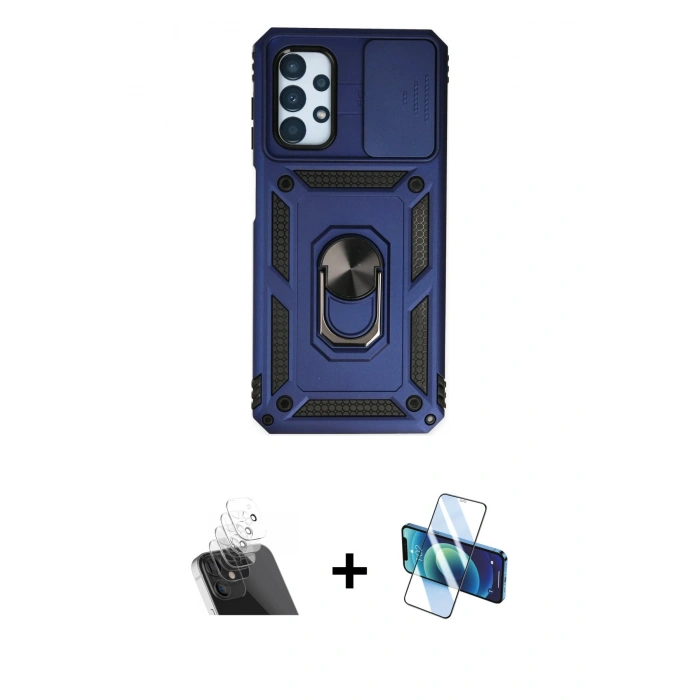 MARSİLYAN™- Galaxy A13 4G Kılıf Ahenk Klasik - Siyah 3D Antistatik Cam Ekran Koruyucu + Kamera Lens Koruma Cam - SF