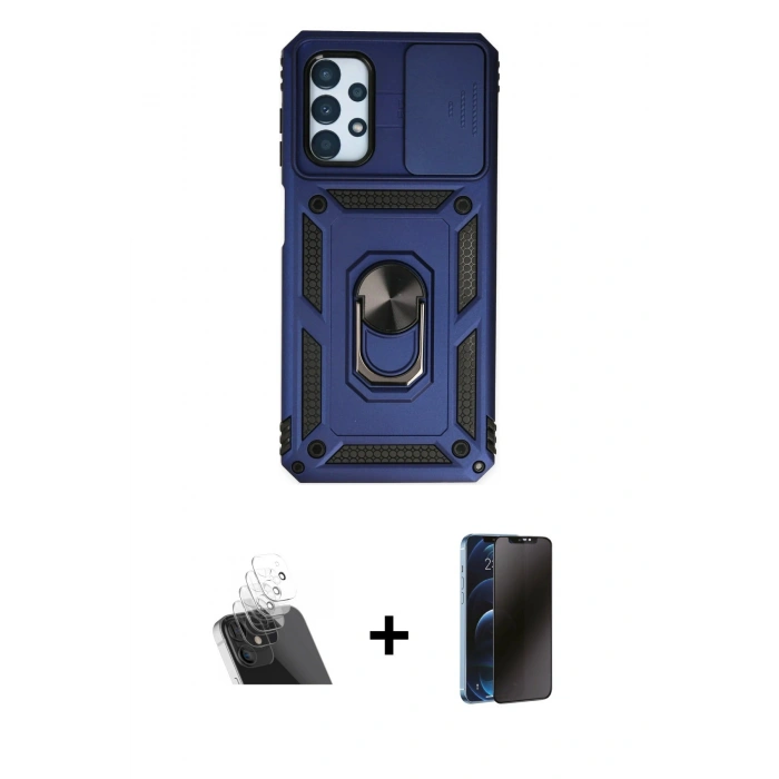 MARSİLYAN™- Galaxy A13 4G Kılıf Ahenk Klasik - Siyah 3D Antistatik Hayalet Cam Ekran Koruyucu + Kamera Lens Koruma Cam - SF