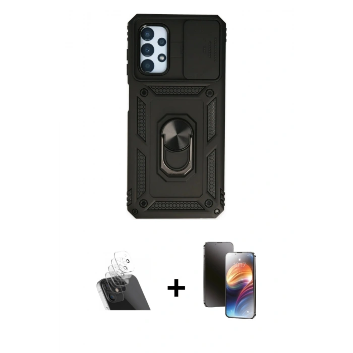 MARSİLYAN™- Galaxy A13 4G Kılıf Ahenk Klasik - Siyah 3D Antistatik Mat Seramik Nano Ekran Koruyucu + Kamera Lens Koruma Cam - SF