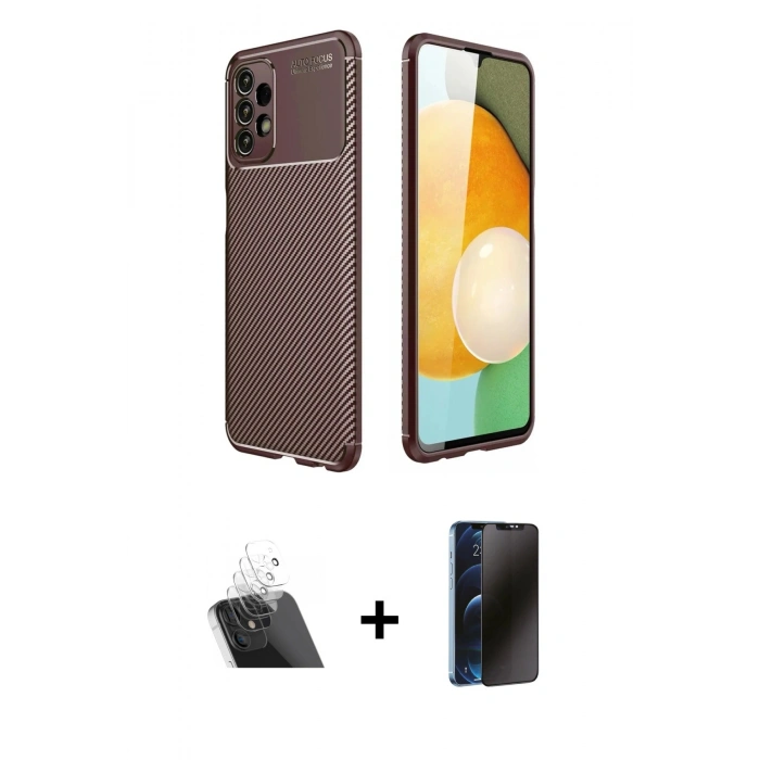 MARSİLYAN™- Galaxy A13 4G Kılıf Eksen Form Prime - Siyah 3D Antistatik Hayalet Cam Ekran Koruyucu + Kamera Lens Koruma Cam - SF