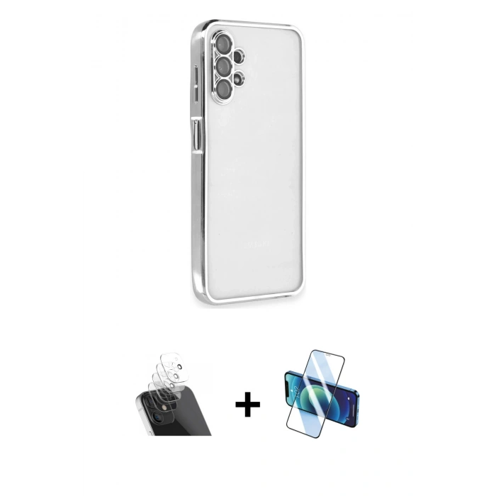 MARSİLYAN™- Galaxy A13 4G Kılıf Vadi Minimal - Siyah 3D Antistatik Cam Ekran Koruyucu + Kamera Lens Koruma Cam - SF