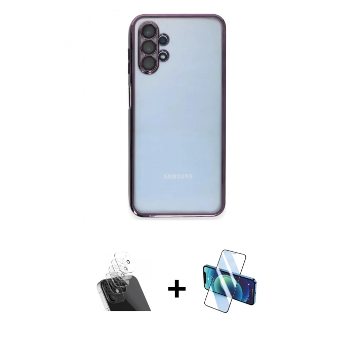 MARSİLYAN™- Galaxy A13 4G Kılıf Vadi Minimal - Siyah 3D Antistatik Cam Ekran Koruyucu + Kamera Lens Koruma Cam - SF