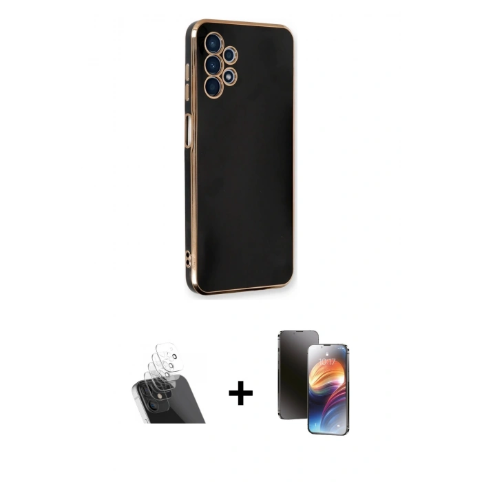 MARSİLYAN™- Galaxy A13 4G Kılıf Yankı Serisi - Siyah 3D Antistatik Mat Seramik Nano Ekran Koruyucu + Kamera Lens Koruma Cam - SF