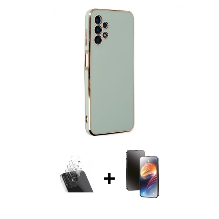 MARSİLYAN™- Galaxy A13 4G Kılıf Yankı Serisi - Siyah 3D Antistatik Mat Seramik Nano Ekran Koruyucu + Kamera Lens Koruma Cam - SF