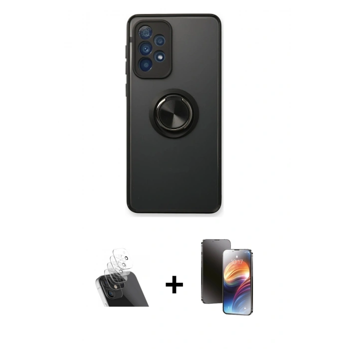 MARSİLYAN™- Galaxy A13 4G Kılıf Yörünge Çizgi - Siyah 3D Antistatik Mat Seramik Nano Ekran Koruyucu + Kamera Lens Koruma Cam - SF