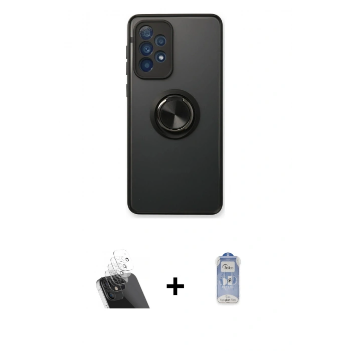MARSİLYAN™- Galaxy A13 4G Kılıf Yörünge Çizgi - Siyah Joko Magic 5D Cam + Kamera Lens Koruma Cam - SF