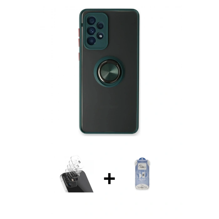 MARSİLYAN™- Galaxy A13 4G Kılıf Yörünge Çizgi - Siyah Joko Magic 5D Cam + Kamera Lens Koruma Cam - SF