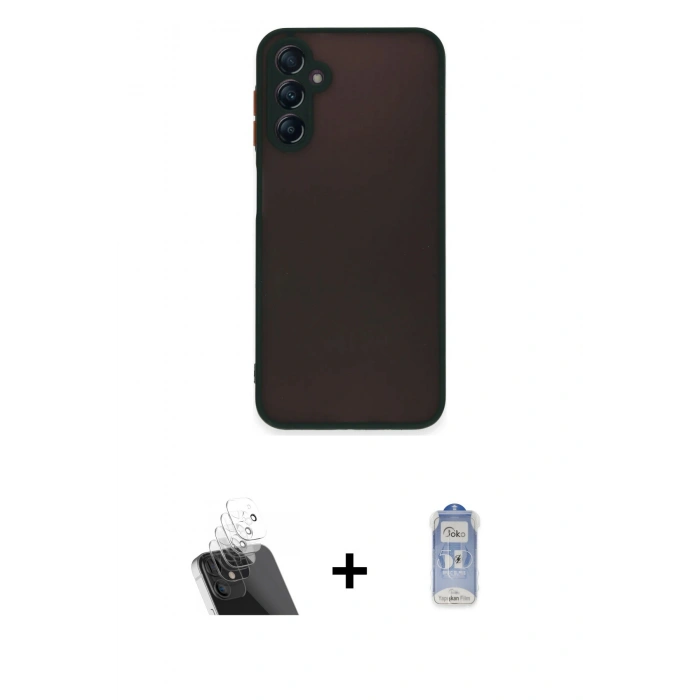MARSİLYAN™- Galaxy A14 4G Kılıf Ahenk Çizgi Serisi - Siyah Joko Magic 5D Cam + Kamera Lens Koruma Cam - SF