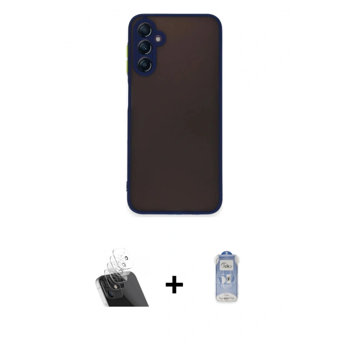 MARSİLYAN™- Galaxy A14 4G Kılıf Ahenk Çizgi Serisi - Siyah Joko Magic 5D Cam + Kamera Lens Koruma Cam - SF