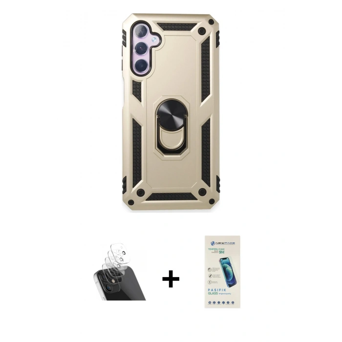MARSİLYAN™- Galaxy A14 4G Kılıf Ahenk Klasik Koleksiyonu - Şeffaf Pasifik Cam Ekran Koruyucu + Kamera Lens Koruma Cam - SF