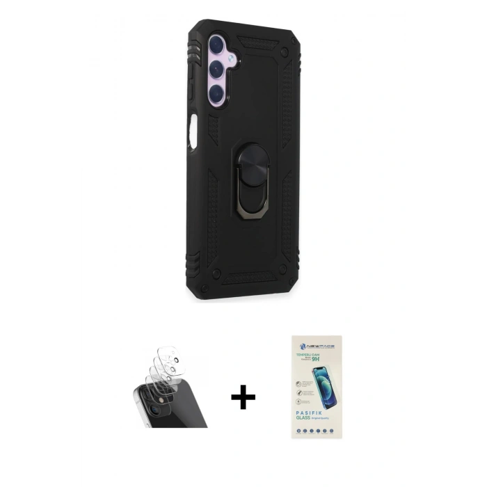 MARSİLYAN™- Galaxy A14 4G Kılıf Ahenk Klasik Koleksiyonu - Şeffaf Pasifik Cam Ekran Koruyucu + Kamera Lens Koruma Cam - SF