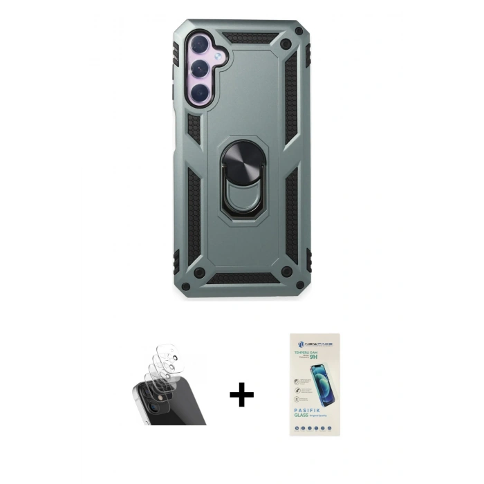 MARSİLYAN™- Galaxy A14 4G Kılıf Ahenk Klasik Koleksiyonu - Şeffaf Pasifik Cam Ekran Koruyucu + Kamera Lens Koruma Cam - SF