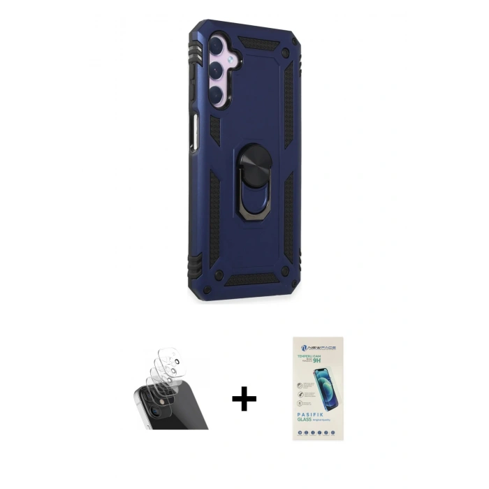 MARSİLYAN™- Galaxy A14 4G Kılıf Ahenk Klasik Koleksiyonu - Şeffaf Pasifik Cam Ekran Koruyucu + Kamera Lens Koruma Cam - SF