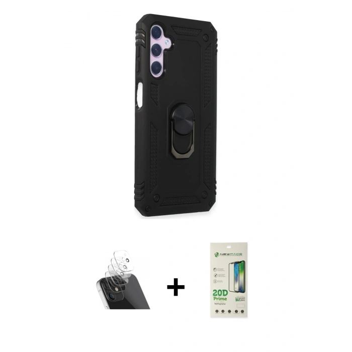 MARSİLYAN™- Galaxy A14 4G Kılıf Ahenk Klasik Koleksiyonu - Siyah 20D Premium Cam Ekran Koruyucu + Kamera Lens Koruma Cam - SF