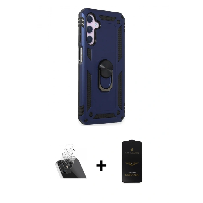 MARSİLYAN™- Galaxy A14 4G Kılıf Ahenk Klasik Koleksiyonu - Siyah 6D Antistatik Mat Seramik Hayalet Nano Ekran Koruyucu + Kamera Lens Koruma Cam - SF