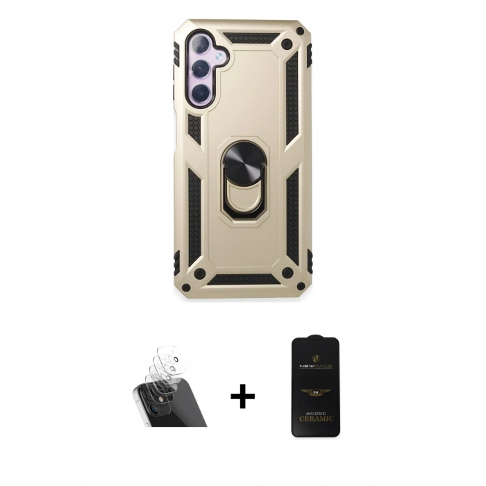 MARSİLYAN™- Galaxy A14 4G Kılıf Ahenk Klasik Koleksiyonu - Siyah 6D Antistatik Mat Seramik Hayalet Nano Ekran Koruyucu + Kamera Lens Koruma Cam - SF