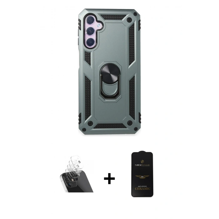MARSİLYAN™- Galaxy A14 4G Kılıf Ahenk Klasik Koleksiyonu - Siyah 6D Antistatik Mat Seramik Hayalet Nano Ekran Koruyucu + Kamera Lens Koruma Cam - SF