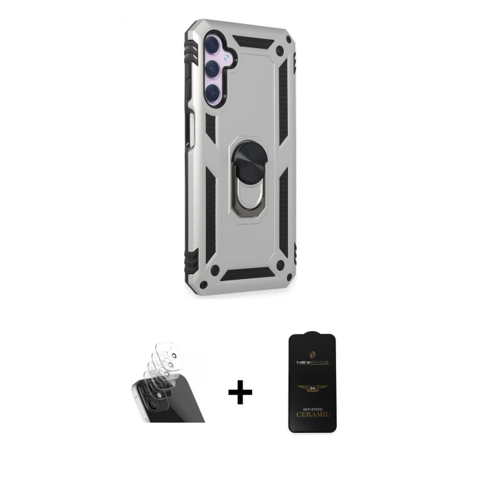 MARSİLYAN™- Galaxy A14 4G Kılıf Ahenk Klasik Koleksiyonu - Siyah 6D Antistatik Mat Seramik Hayalet Nano Ekran Koruyucu + Kamera Lens Koruma Cam - SF