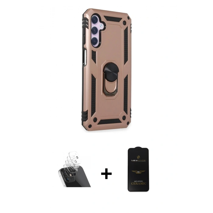 MARSİLYAN™- Galaxy A14 4G Kılıf Ahenk Klasik Koleksiyonu - Siyah 6D Antistatik Mat Seramik Hayalet Nano Ekran Koruyucu + Kamera Lens Koruma Cam - SF