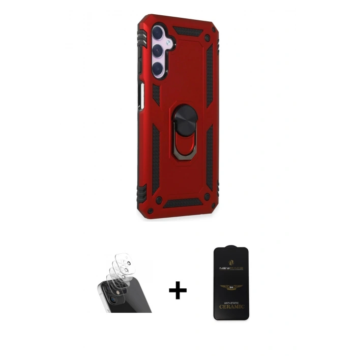 MARSİLYAN™- Galaxy A14 4G Kılıf Ahenk Klasik Koleksiyonu - Siyah 6D Antistatik Mat Seramik Hayalet Nano Ekran Koruyucu + Kamera Lens Koruma Cam - SF