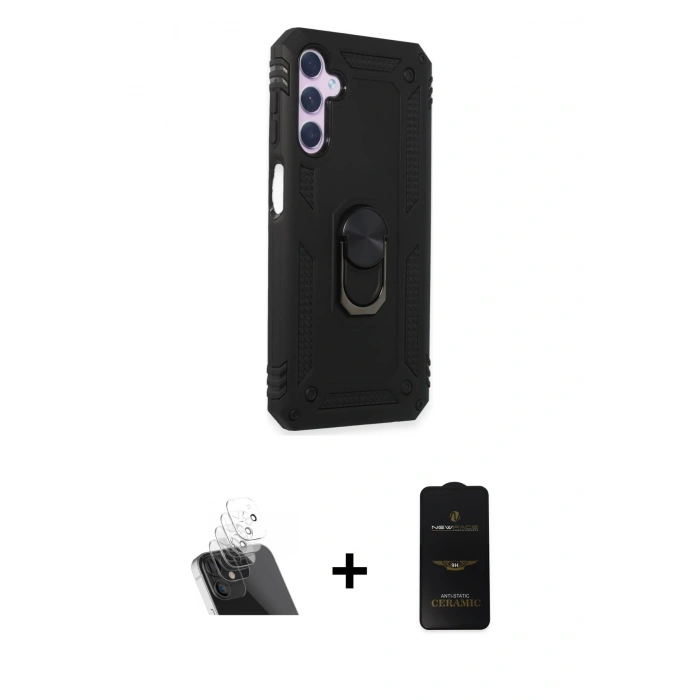 MARSİLYAN™- Galaxy A14 4G Kılıf Ahenk Klasik Koleksiyonu - Siyah 6D Antistatik Mat Seramik Hayalet Nano Ekran Koruyucu + Kamera Lens Koruma Cam - SF
