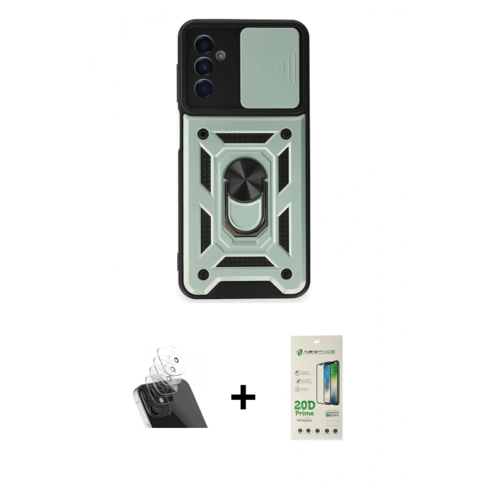 MARSİLYAN™- Galaxy A14 4G Kılıf Ahenk Klasik - Siyah 20D Premium Cam Ekran Koruyucu + Kamera Lens Koruma Cam - SF