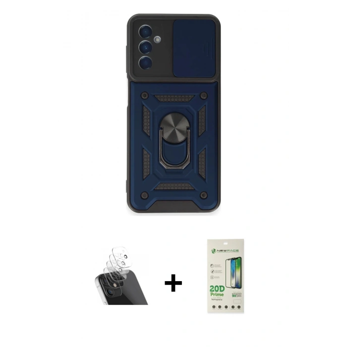 MARSİLYAN™- Galaxy A14 4G Kılıf Ahenk Klasik - Siyah 20D Premium Cam Ekran Koruyucu + Kamera Lens Koruma Cam - SF
