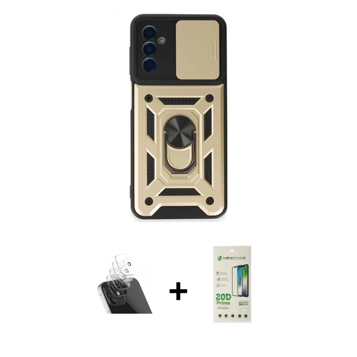 MARSİLYAN™- Galaxy A14 4G Kılıf Ahenk Klasik - Siyah 20D Premium Cam Ekran Koruyucu + Kamera Lens Koruma Cam - SF