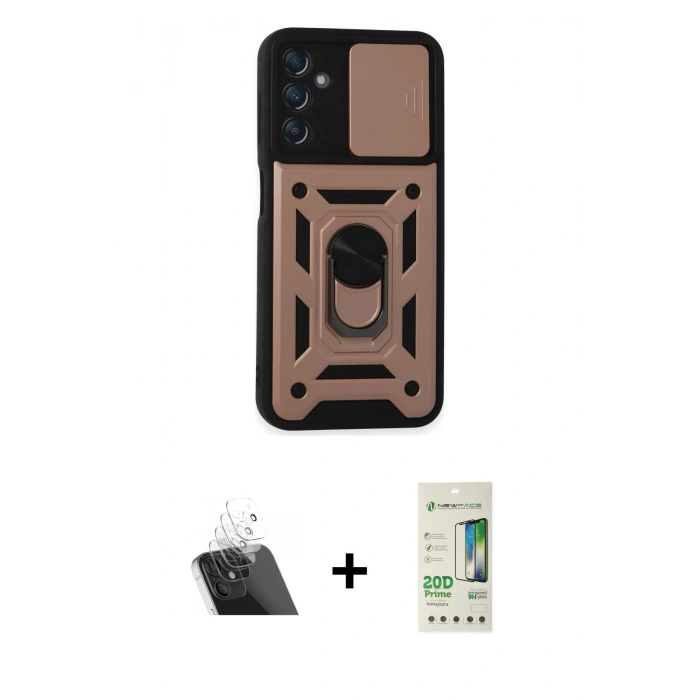 MARSİLYAN™- Galaxy A14 4G Kılıf Ahenk Klasik - Siyah 20D Premium Cam Ekran Koruyucu + Kamera Lens Koruma Cam - SF