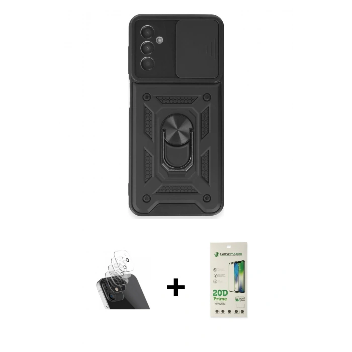 MARSİLYAN™- Galaxy A14 4G Kılıf Ahenk Klasik - Siyah 20D Premium Cam Ekran Koruyucu + Kamera Lens Koruma Cam - SF