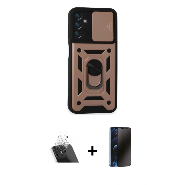 MARSİLYAN™- Galaxy A14 4G Kılıf Ahenk Klasik - Siyah 3D Antistatik Hayalet Cam Ekran Koruyucu + Kamera Lens Koruma Cam - SF