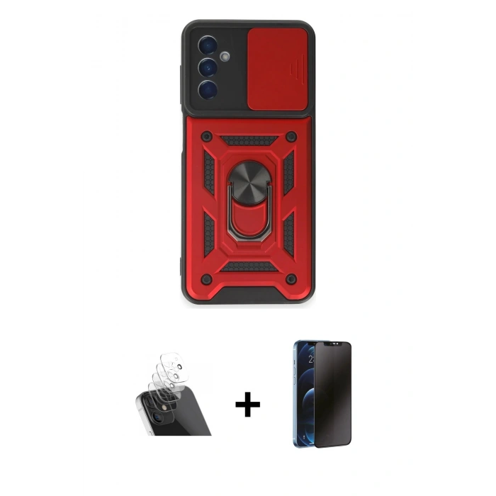 MARSİLYAN™- Galaxy A14 4G Kılıf Ahenk Klasik - Siyah 3D Antistatik Hayalet Cam Ekran Koruyucu + Kamera Lens Koruma Cam - SF