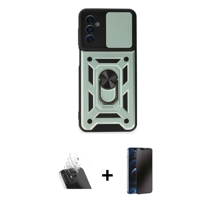 MARSİLYAN™- Galaxy A14 4G Kılıf Ahenk Klasik - Siyah 3D Antistatik Hayalet Cam Ekran Koruyucu + Kamera Lens Koruma Cam - SF
