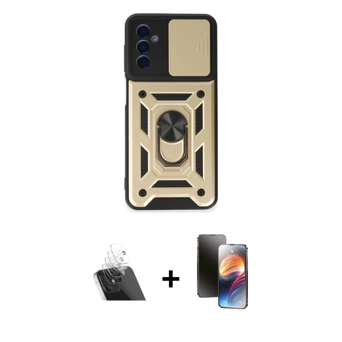 MARSİLYAN™- Galaxy A14 4G Kılıf Ahenk Klasik - Siyah 3D Antistatik Mat Seramik Nano Ekran Koruyucu + Kamera Lens Koruma Cam - SF