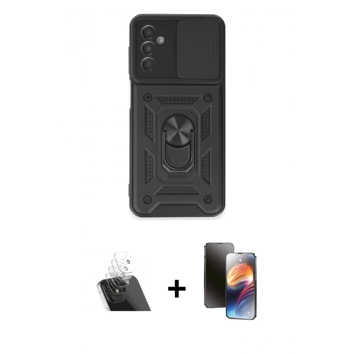 MARSİLYAN™- Galaxy A14 4G Kılıf Ahenk Klasik - Siyah 3D Antistatik Mat Seramik Nano Ekran Koruyucu + Kamera Lens Koruma Cam - SF