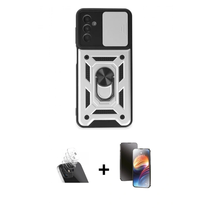 MARSİLYAN™- Galaxy A14 4G Kılıf Ahenk Klasik - Siyah 3D Antistatik Mat Seramik Nano Ekran Koruyucu + Kamera Lens Koruma Cam - SF